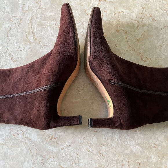 VTG St. John Sz 9 Square Toe Brown Suede Boots 90's Made in Italy - Picture 9 of 15